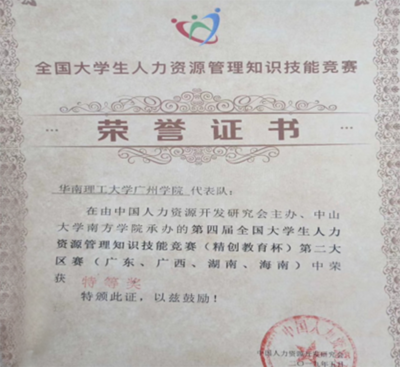 我校獲第四屆全國大學生人力資源管理知識技能競賽(精創教育杯)區賽特等獎